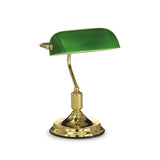 Vintage Brass Banker Desk Lamp with Emerald Green Shade