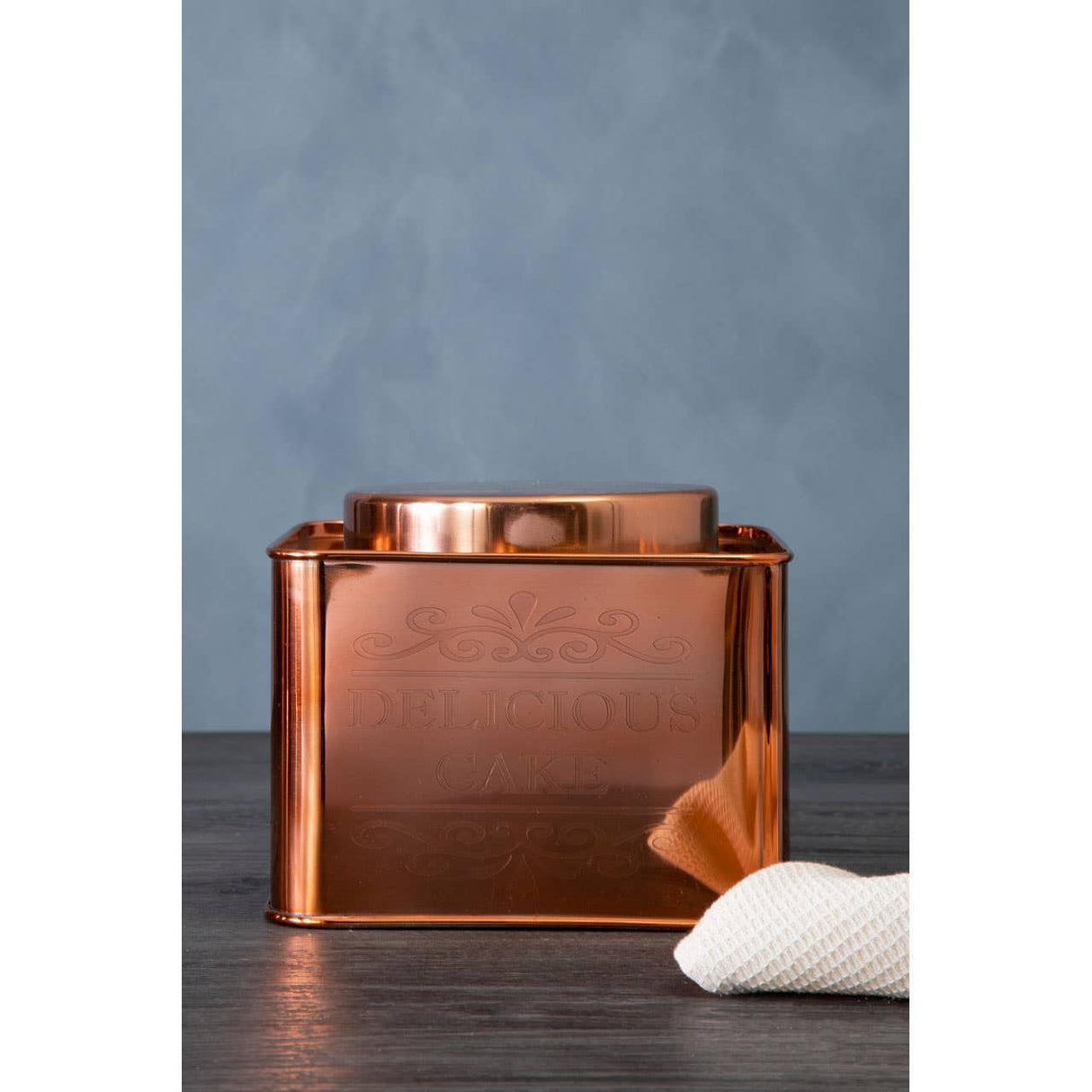 Chai Square Copper Finish Cake Canister