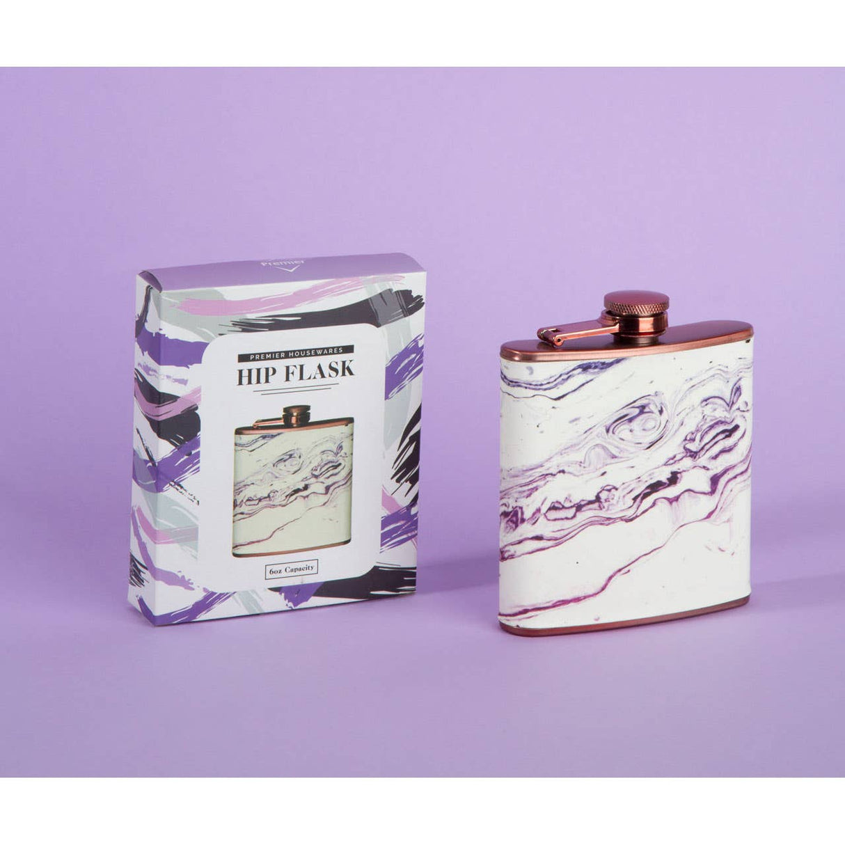 Auden Marble Effect Rose Gold Hip Flask