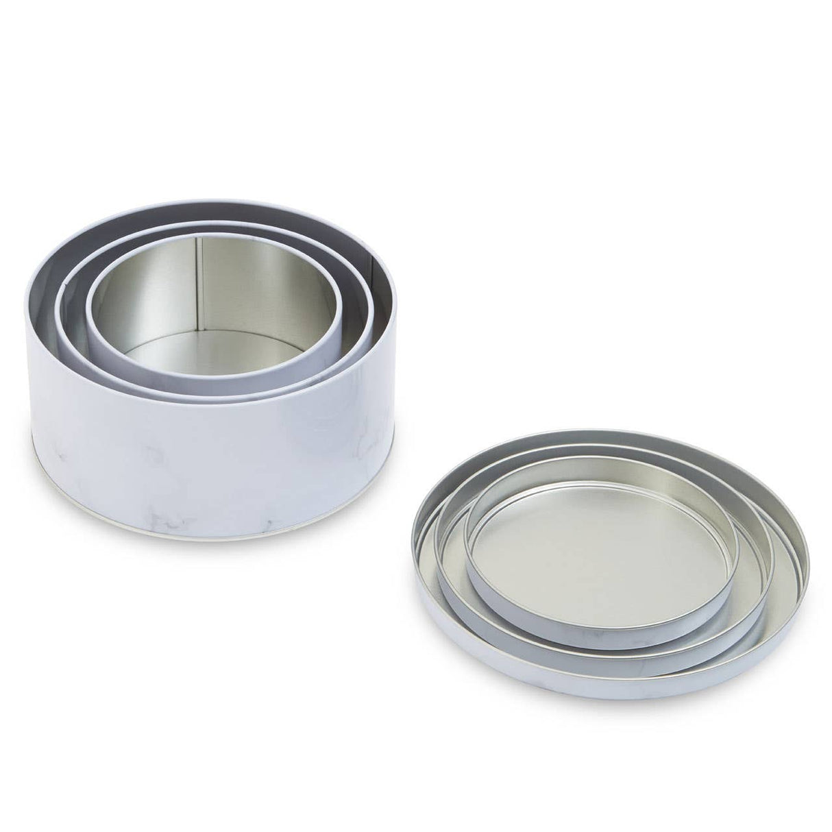 Set Of Three White Marble Effect Storage Tins