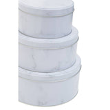 Set Of Three White Marble Effect Storage Tins