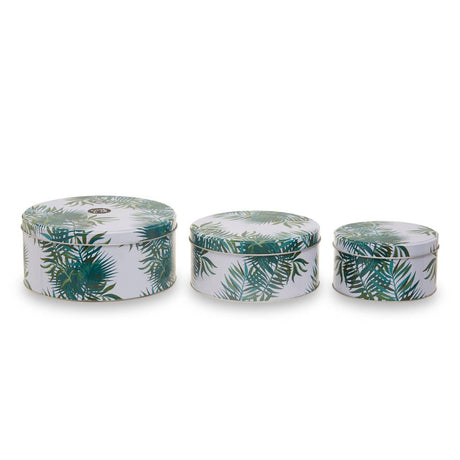 Set Of Three Palm Storage Tins