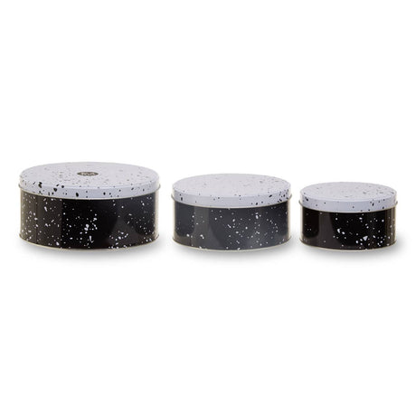 Set Of Three Black And White Storage Tins