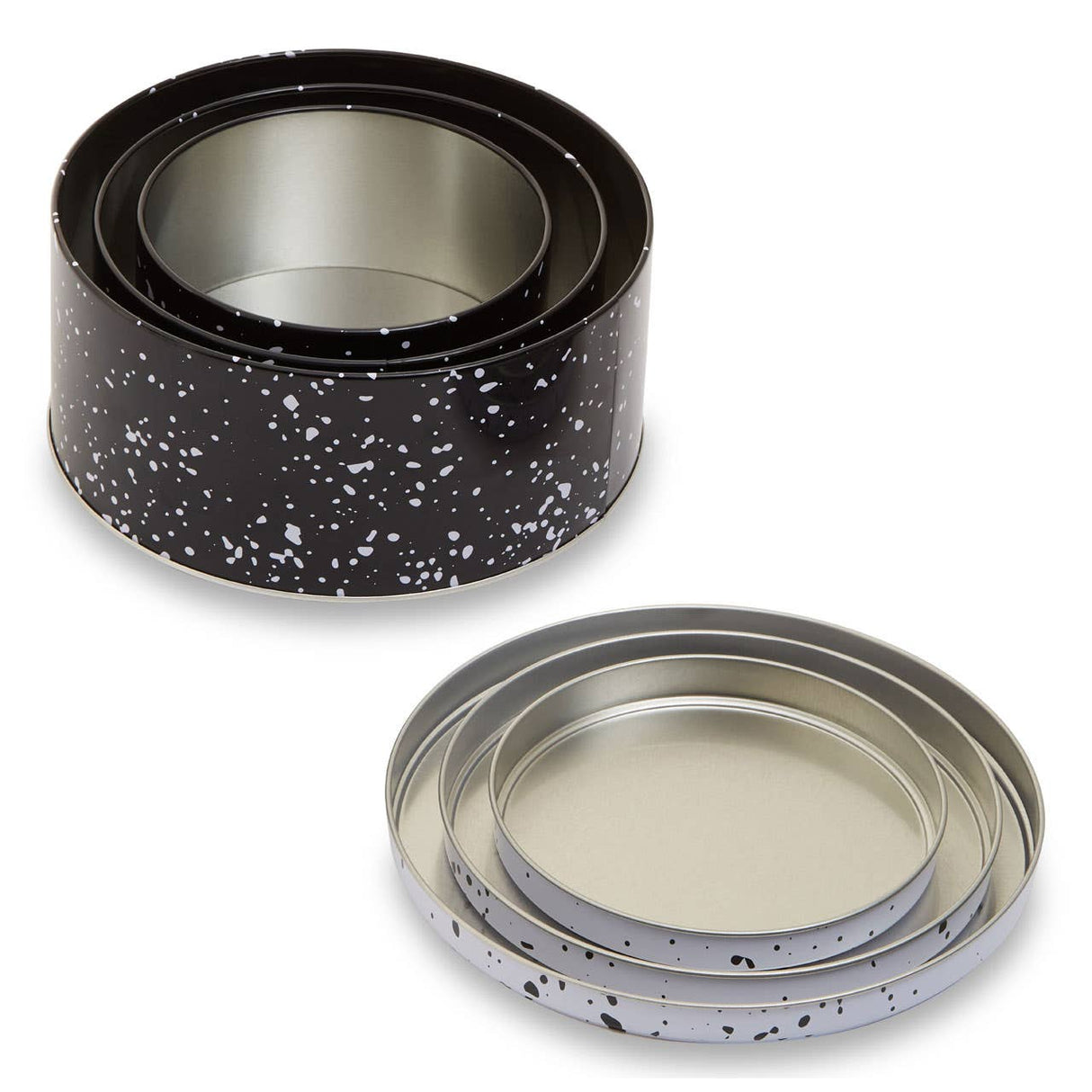 Set Of Three Black And White Storage Tins