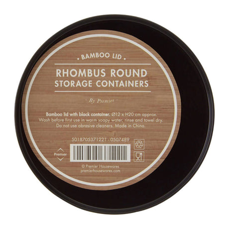 Rhombus Black Metal Medium Round Storage Canister