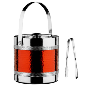 Red Ice Bucket With Tongs