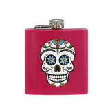 Hip Flask Skull Design With Pink Finish