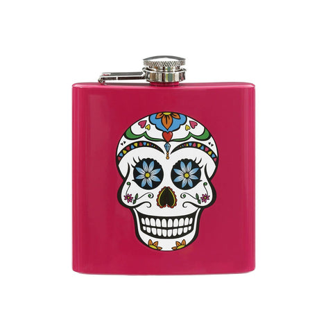 Hip Flask Skull Design With Pink Finish