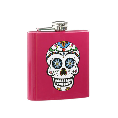 Hip Flask Skull Design With Pink Finish