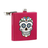 Hip Flask Skull Design With Pink Finish