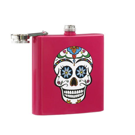 Hip Flask Skull Design With Pink Finish