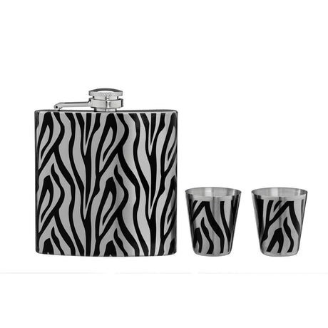 Zebra Design Hip Flask Set