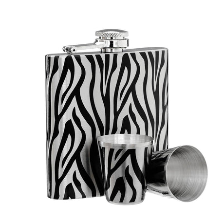 Zebra Design Hip Flask Set