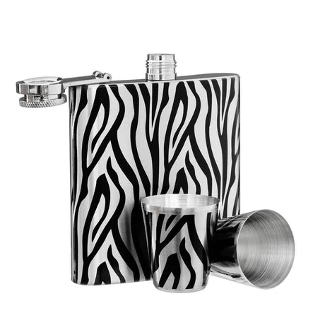 Zebra Design Hip Flask Set