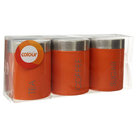 Orange Enamel Tea Coffee & Sugar Set