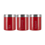 Red Enamel Tea Coffee and Sugar Set