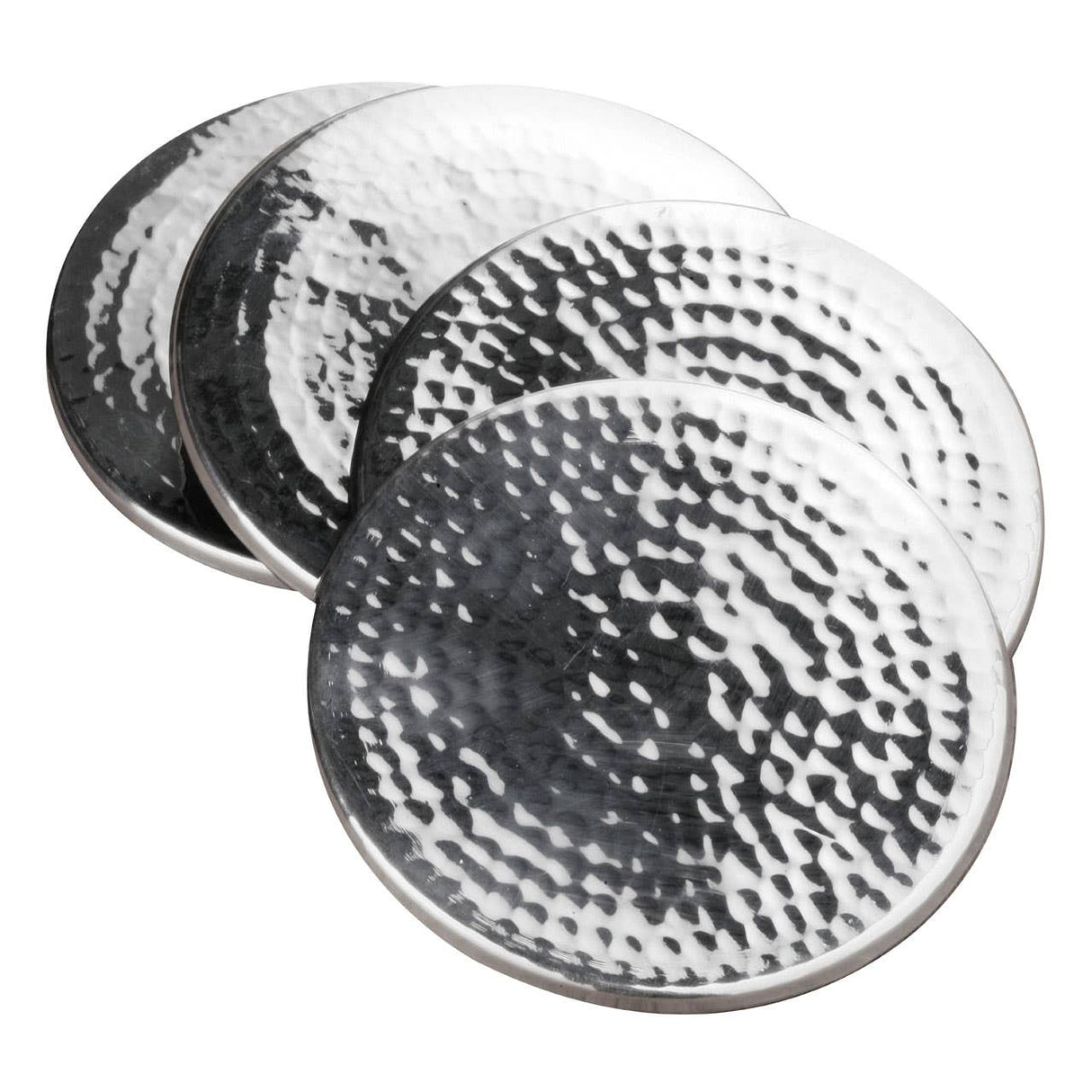 Set Of Four Hammered Effect Stainless Steel Coasters