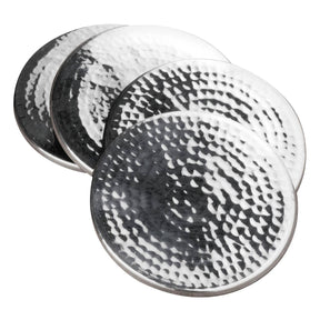 Set Of Four Hammered Effect Stainless Steel Coasters