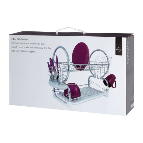 2 Tier Dish Drainer with White Plastic Tray