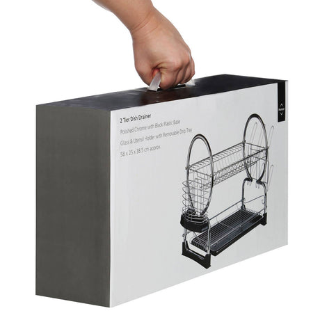 2 Tier Dish Drainer with Black Plastic Tray