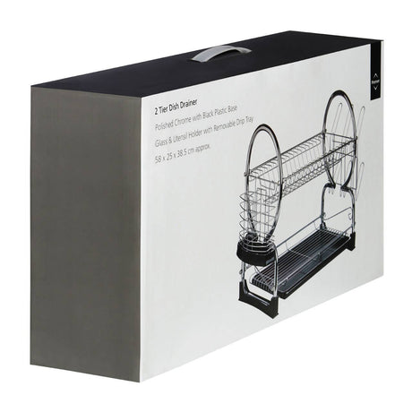 2 Tier Dish Drainer with Black Plastic Tray