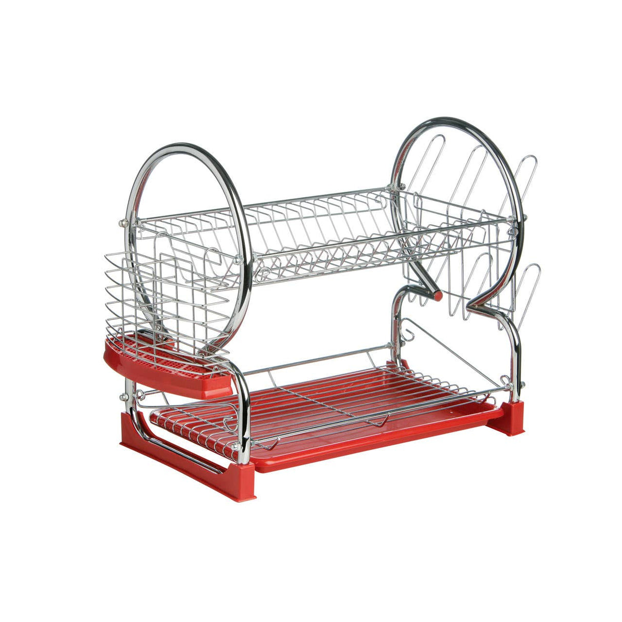 2 Tier Dish Drainer with Red Plastic Tray