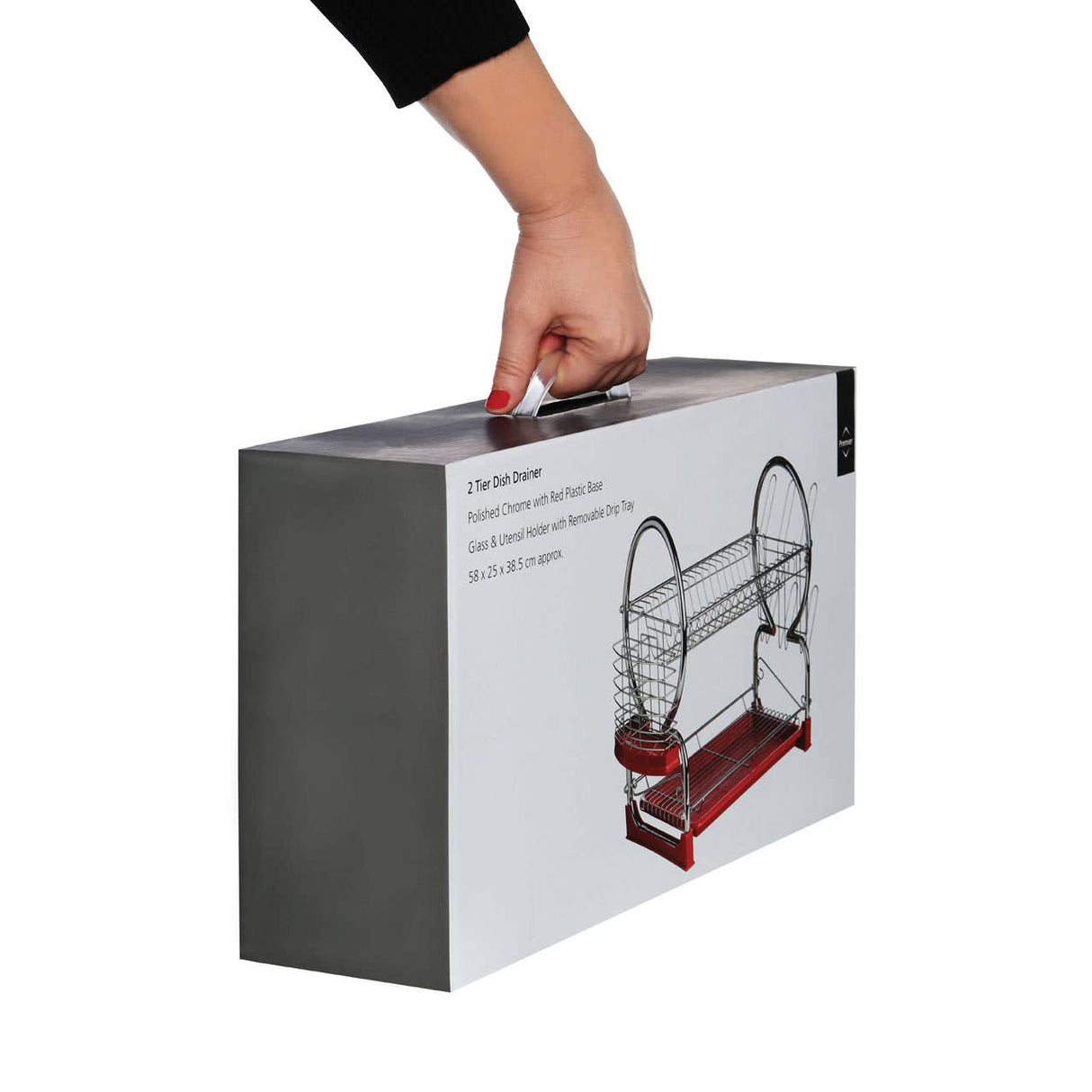 2 Tier Dish Drainer with Red Plastic Tray