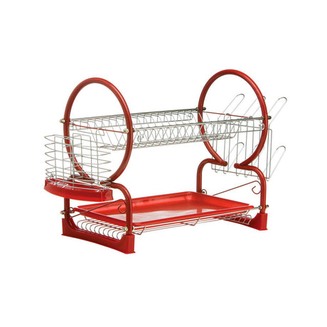 Red Enamel Coated Frame 2 Tier Dish Drainer