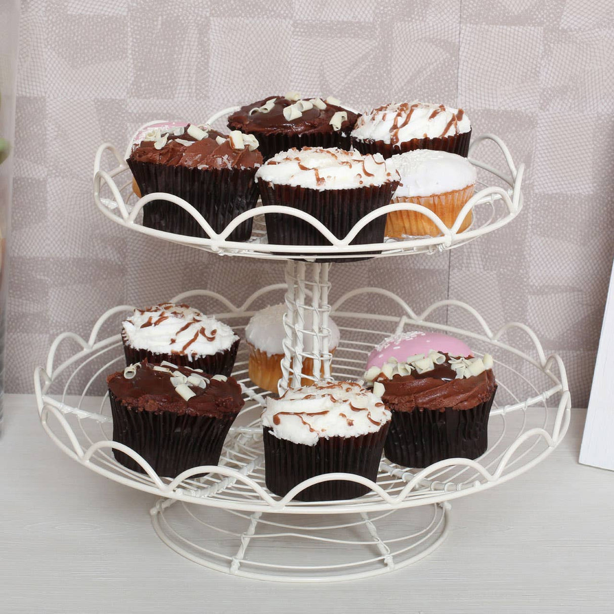 2 Tier Cream Wire Cake Stand