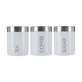 White Enamel Tea Coffee and Sugar Set