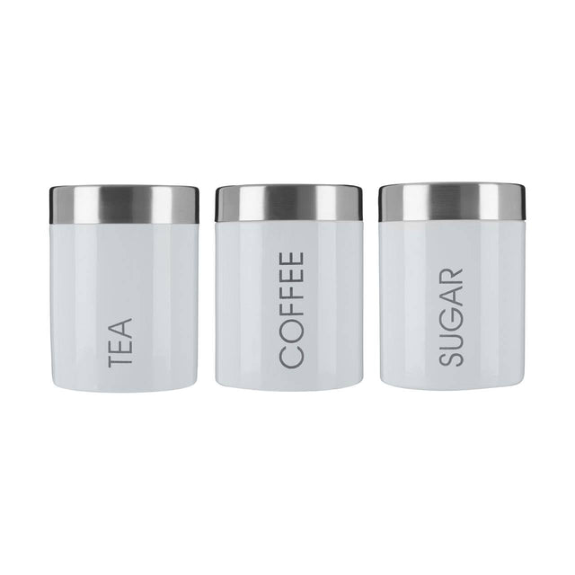 White Enamel Tea Coffee and Sugar Set