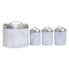 4Pc White Marble Effect Storage Set