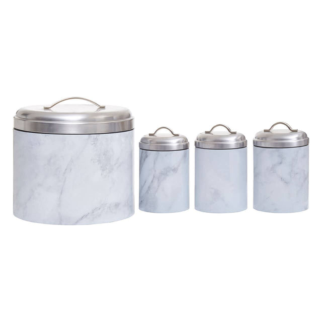 4Pc White Marble Effect Storage Set