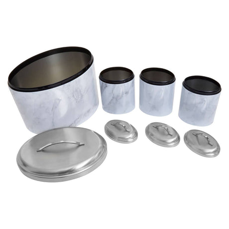4Pc White Marble Effect Storage Set
