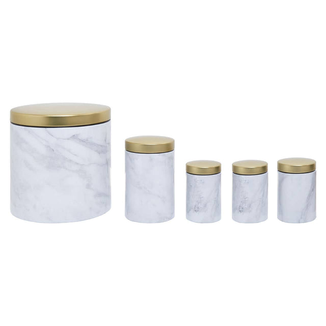 5Pc White Marble Effect Storage Set