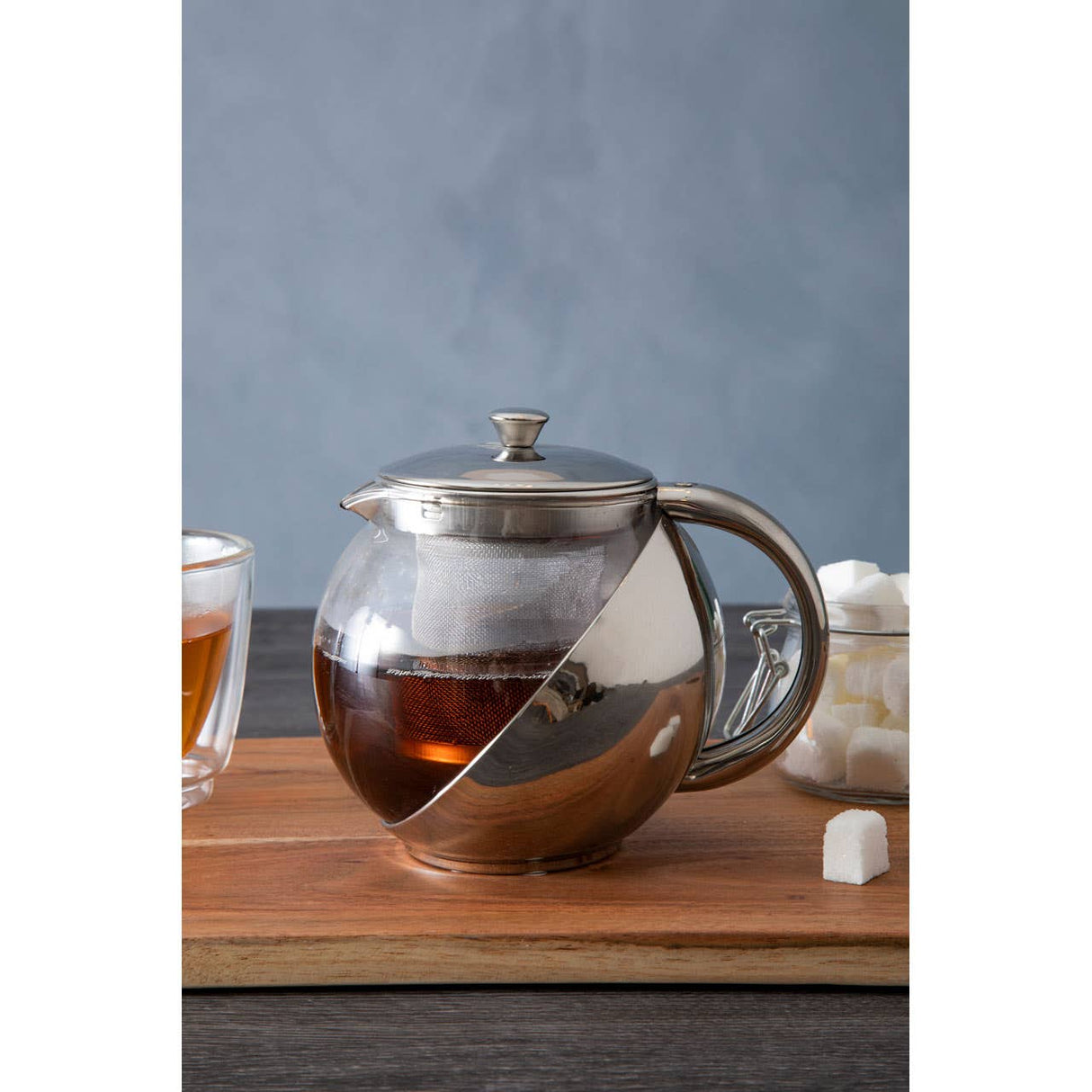 650ml Grey Stainless Steel And Glass Teapot