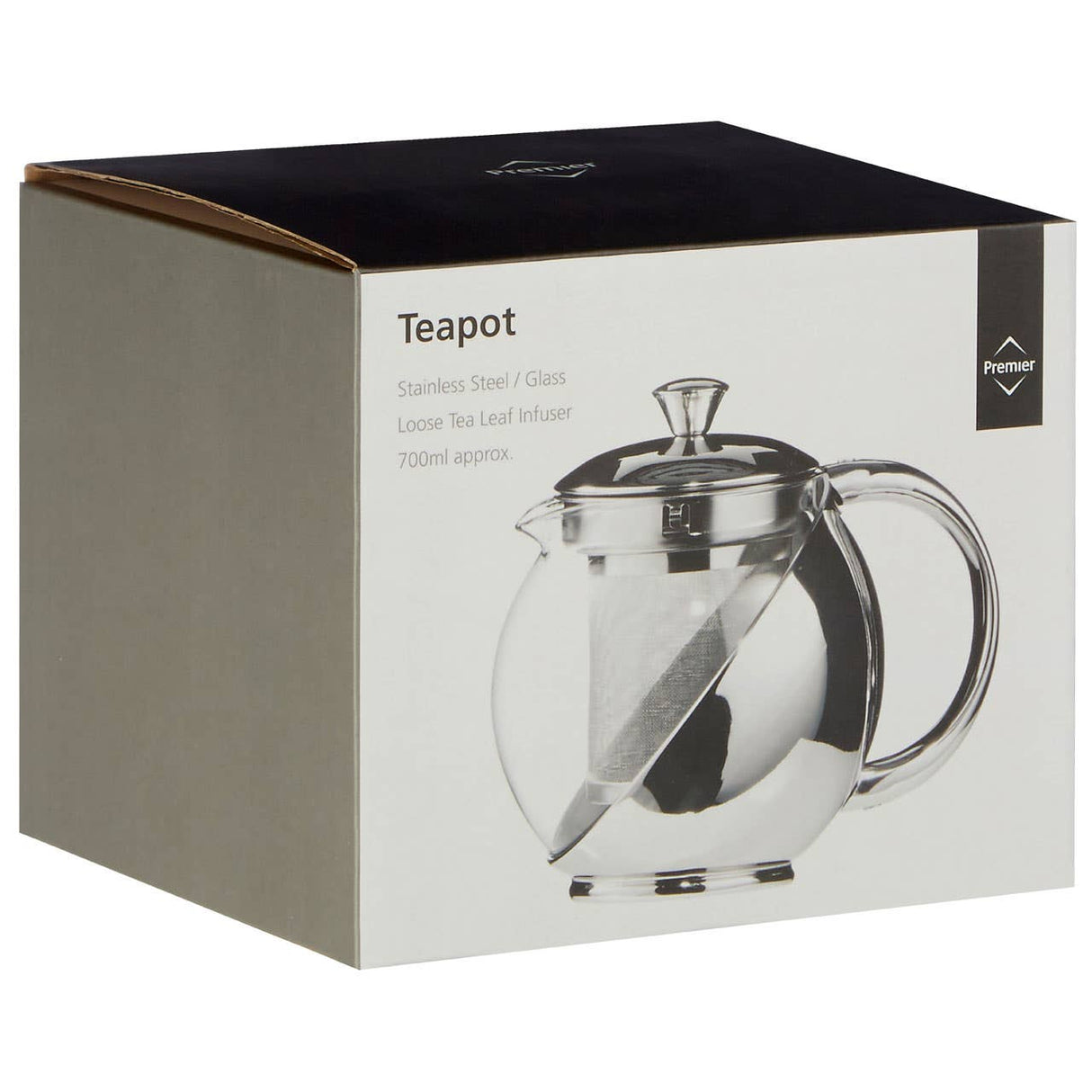 650ml Grey Stainless Steel And Glass Teapot