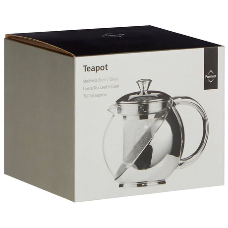 650ml Grey Stainless Steel And Glass Teapot