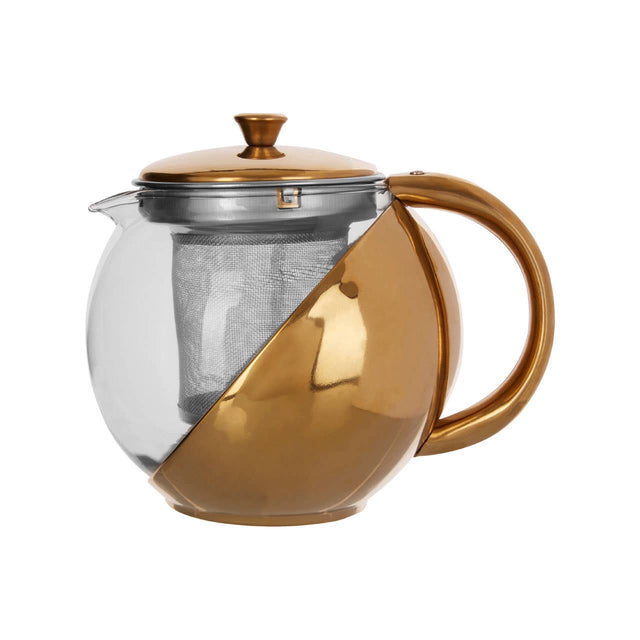 Gold Finish Glass Teapot With Infuser