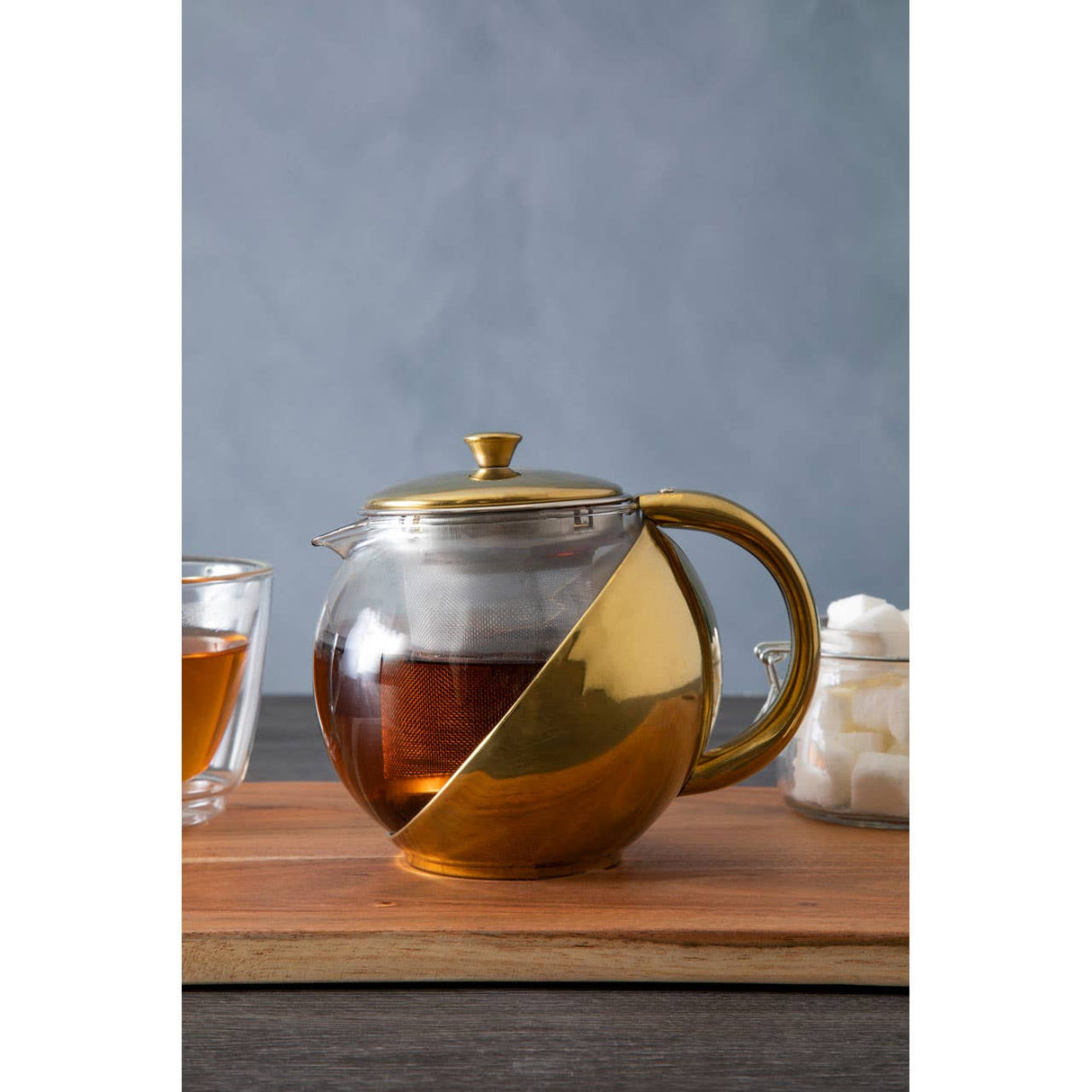 Gold Finish Glass Teapot With Infuser