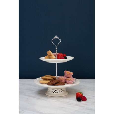 2 Tier Ceramic Lace Cake Plate