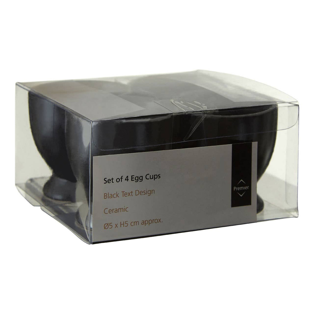 Set Of Four Black Text Egg Cups