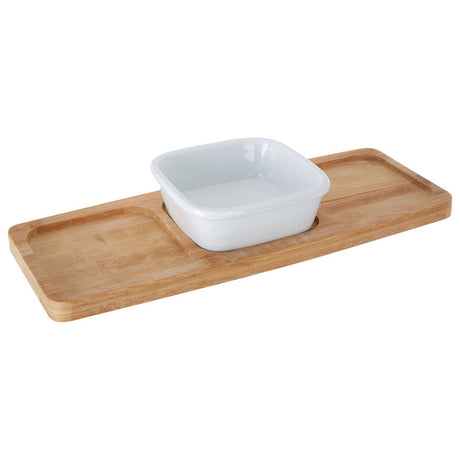 Bamboo Snack Tray With White Bowl