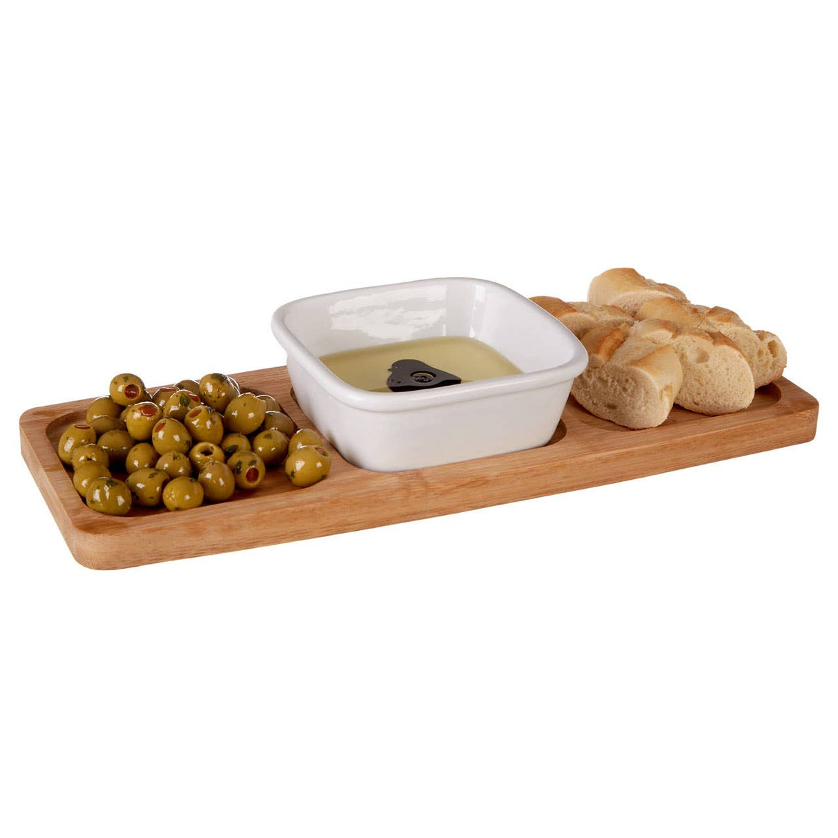Bamboo Snack Tray With White Bowl