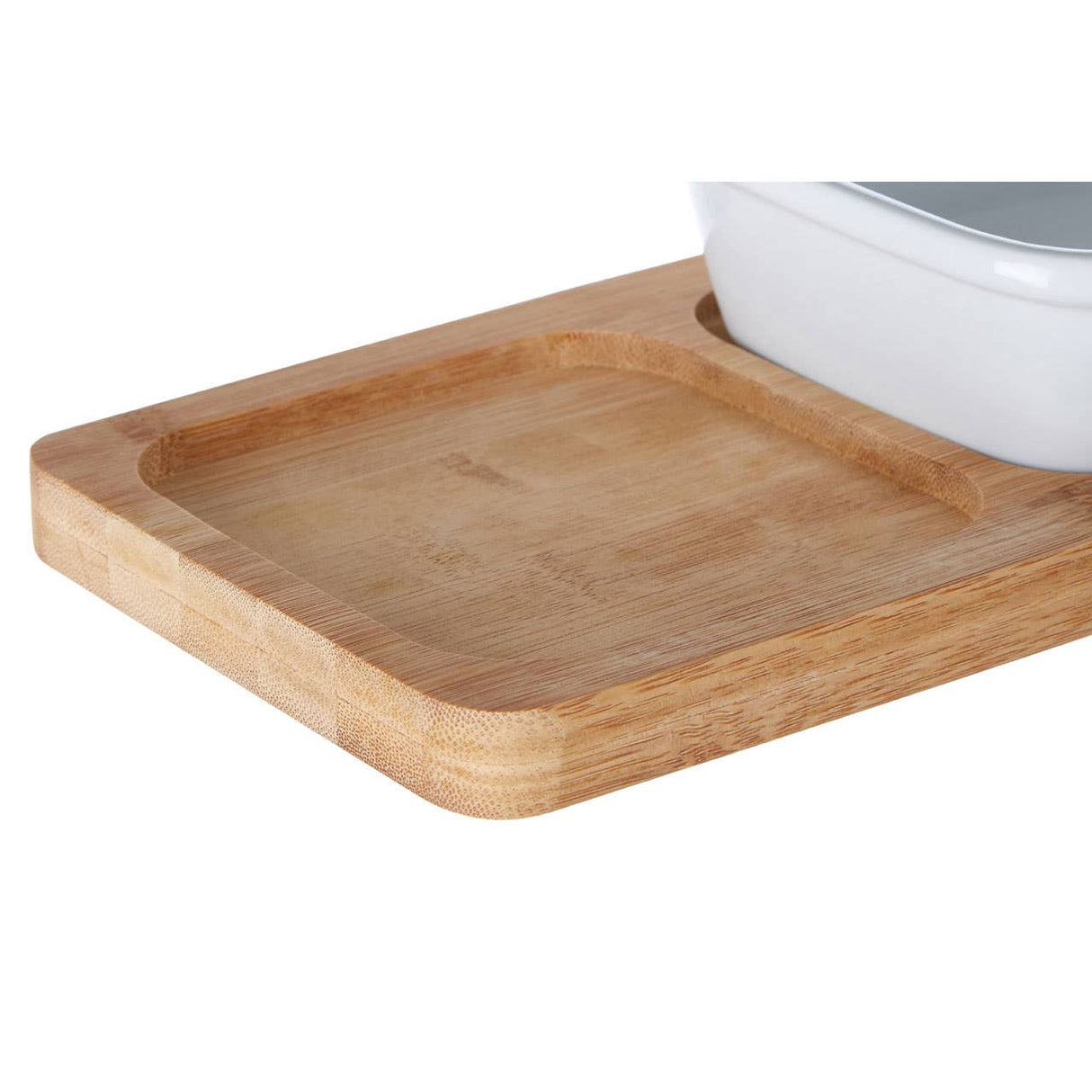 Bamboo Snack Tray With White Bowl