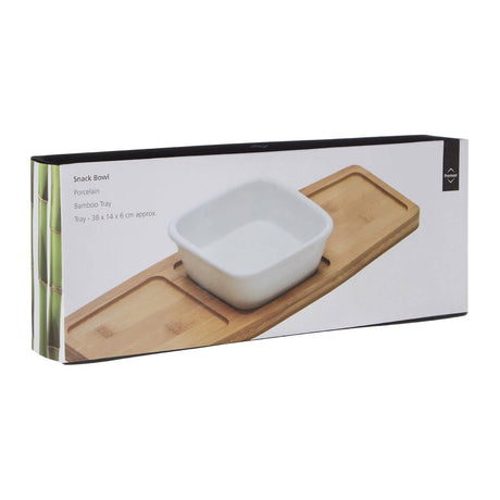 Bamboo Snack Tray With White Bowl