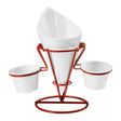 Red Metal French Fry Cone With 2 Dip Dishes