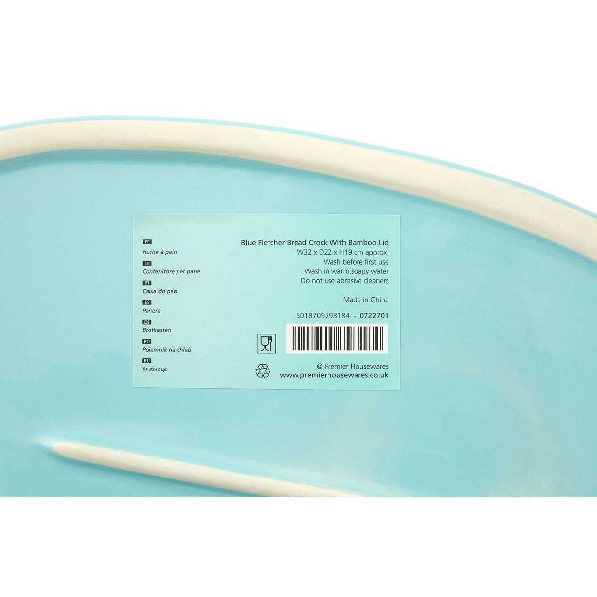 Fletcher Blue Ceramic Bread Crock