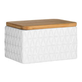 Geome White Butter Dish with Bamboo Lid