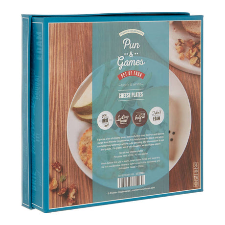 Set Of Four Pun And Games Cheese Plates